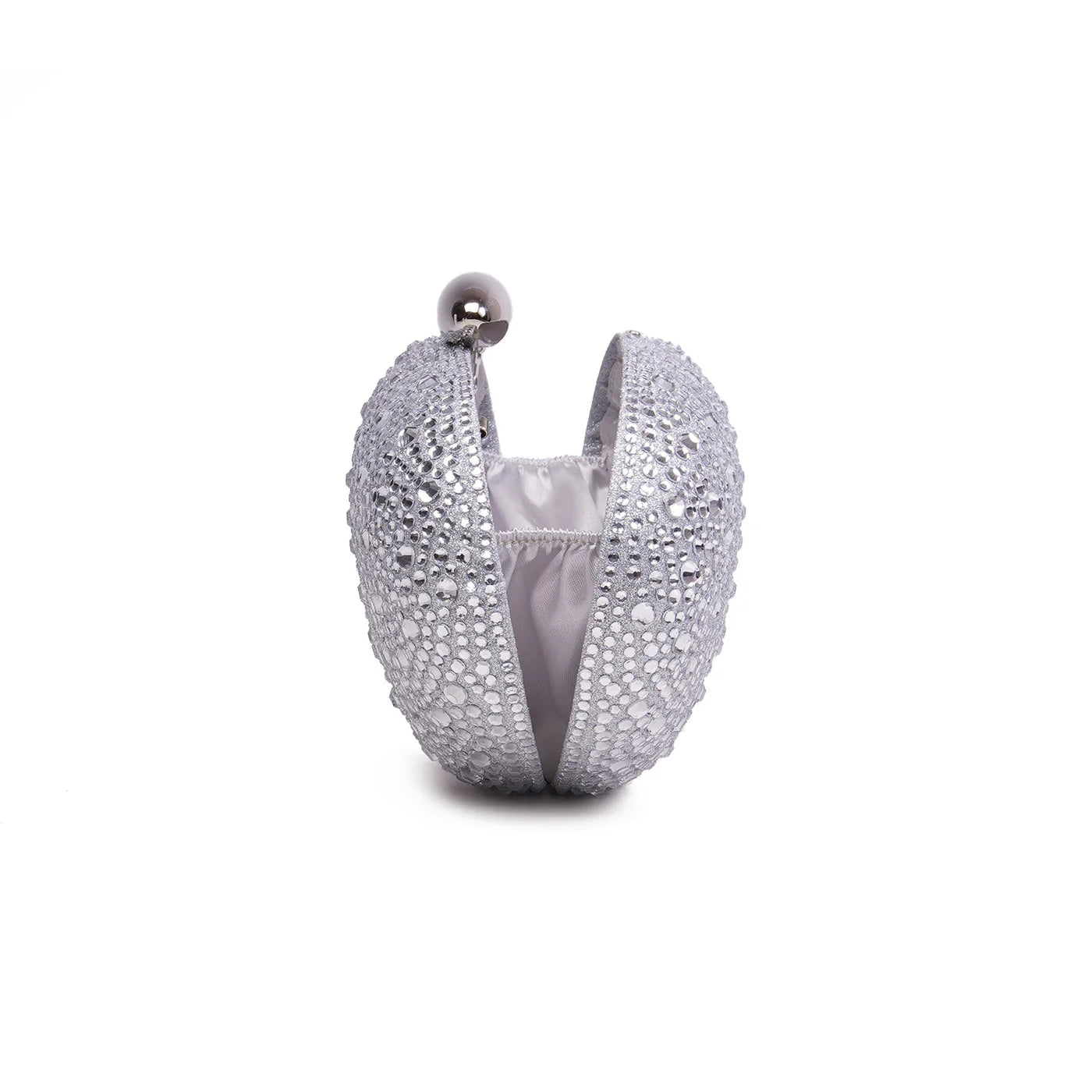 Silver Rhinestone Oval Hard-Shell Clutch