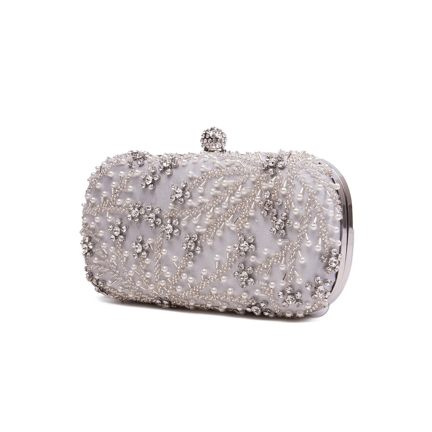 White Embellished Shell Floral Clutch