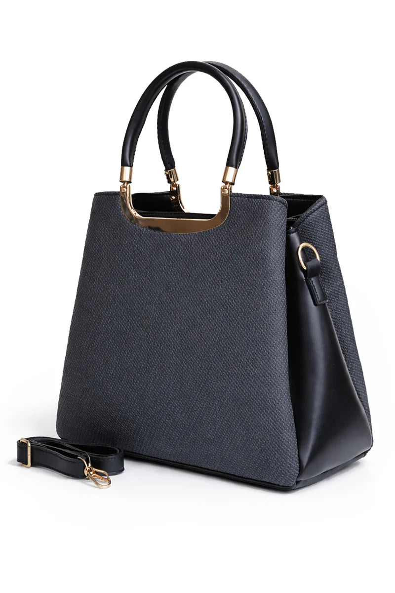 Black Mixed-Texture Shoulder Bag